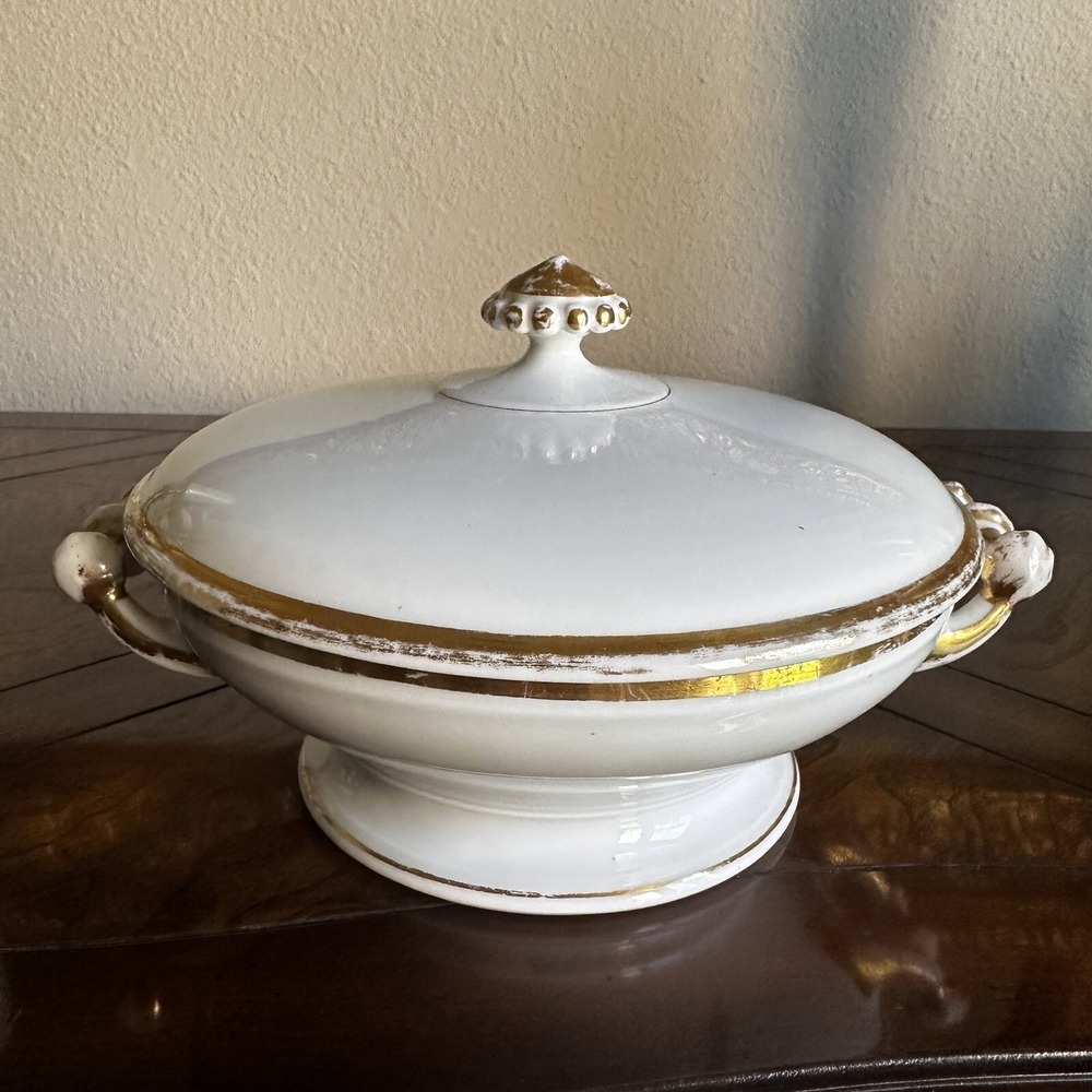 Antique 1800s Haviland Limoges Tureen 9 Inch Lidded‎ Serving Dish Porcelain Gold